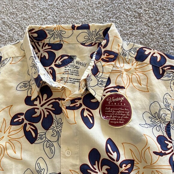 Hawaiian Floral Vacation Vintage Inspired Button Up Cotton Collared Shirt S NWT - Picture 5 of 8